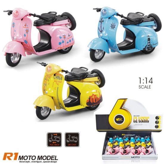 4.5\" Diecast Model 1:14 Scooter (3 Asst. Colour, Pull Back Action) MY2575D-12